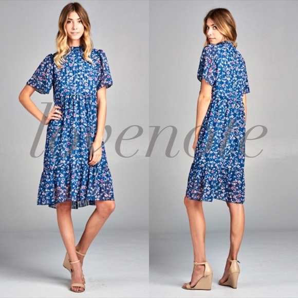 ❤️1 S left❤️ Lined Short Sleeve Floral Midi Dress - Picture 2 of 5